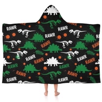 Black Rawr Dinosaur Skeleton Pattern Hooded Bath Towel，50"x30" for Ages 3 To 12 Kids, Quick Dry Lightweight Soft Microfiber Hood Beach Towel Cover Up for Kids