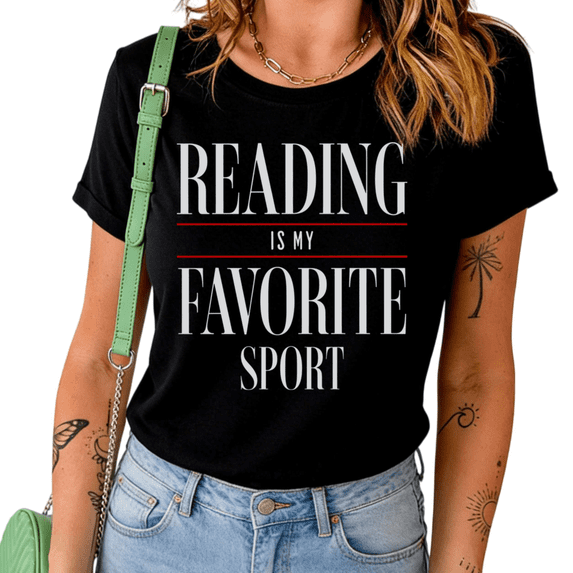 Black Reading Is My Favorite Sport Graphic Tee Book Lover Reader Library Bookworm Gift Print Casual Short Sleeve Top S-5XL