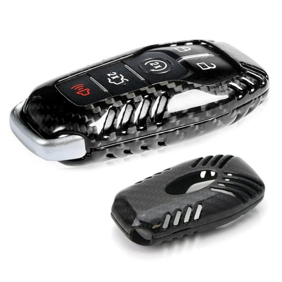 Black Real Carbon Fiber Key Fob Protective Cover Case For Ford or Lincoln 4/5-Button Intelligent Access Key (Fusion Mustang Explorer MKZ MKX, etc)