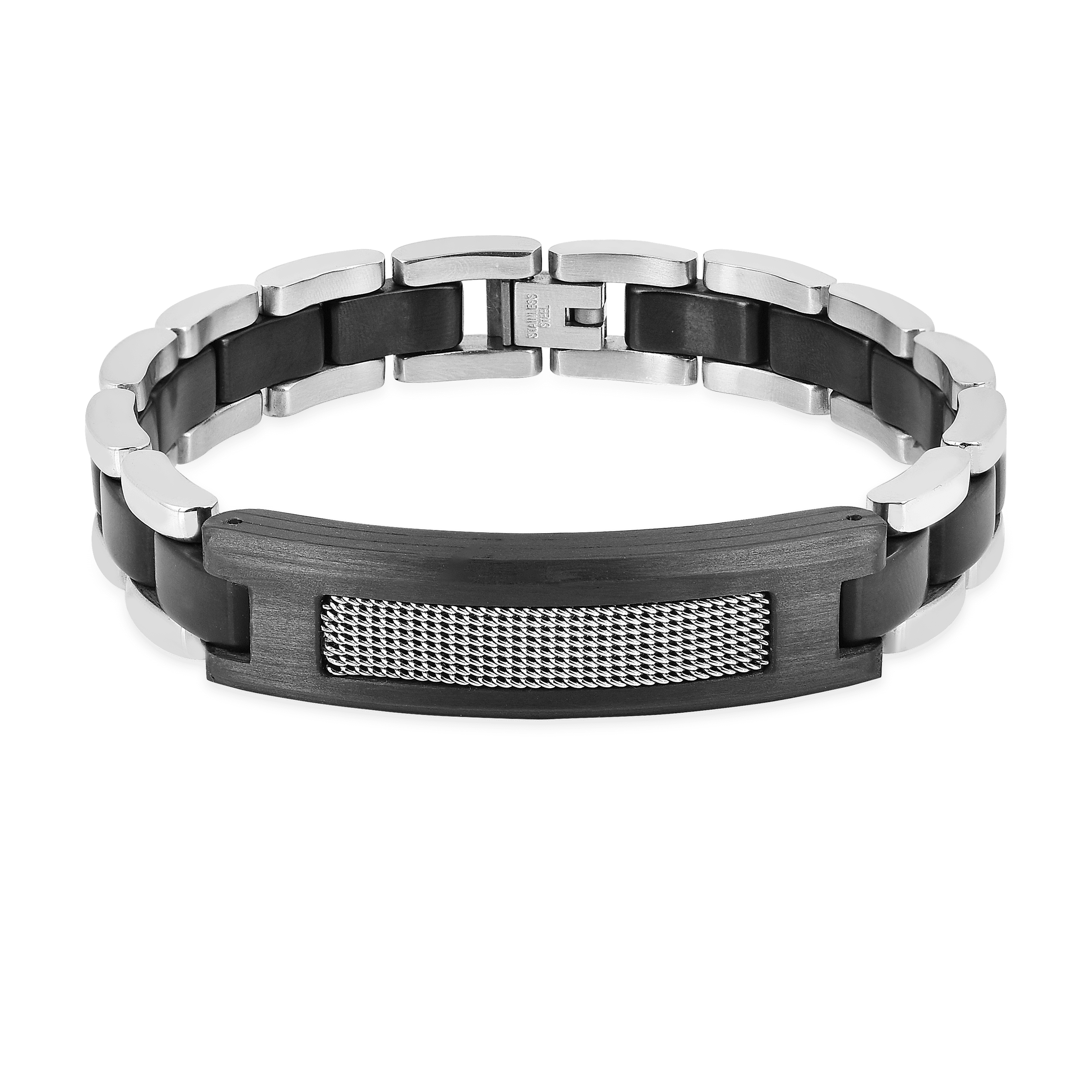 Black Real Leather Bracelet for Men In Stainless Steel with Carbon Fiber Men Accessories Gift