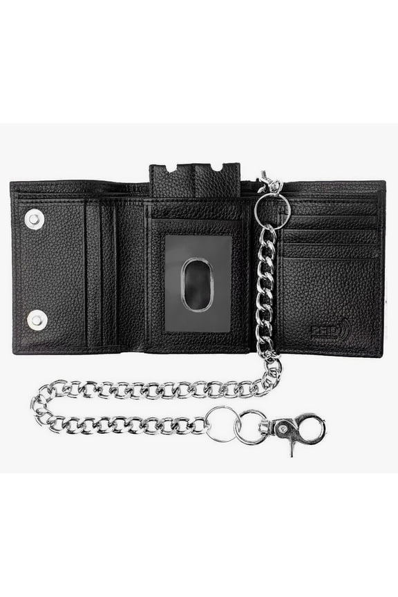 Black Real Leather Wallet Classic Wallet Chains RFID Wallet for Men with Card Slots & Key Holder