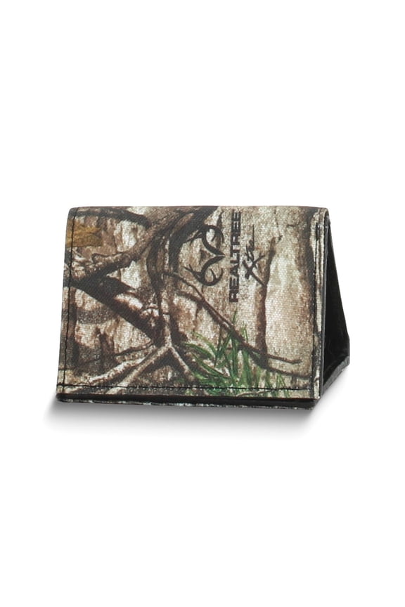 Black RealTree Fabric and Leather RFID Blocking 6-Slot Trifold Wallet with ID Window