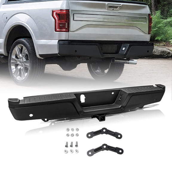 Black Rear Bumper Assembly w/Sensor Holes/Max Tow Hitch For 2015-2020 Ford F-150
