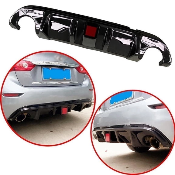 Black Rear Bumper Diffuser Spoiler Lip For 2014-2017 Infiniti Q50 W/ LED Upgrade