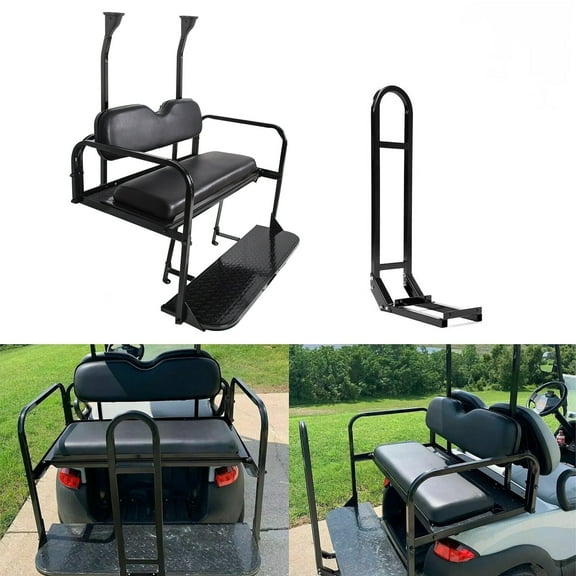 Black Rear Flip Seat Kit with Grab Bar For 2004-Up Club Car Precedent Golf Cart