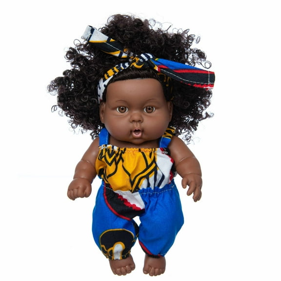 A Black Reborn Baby Doll With Curly Hair 8-Inch Realistic Vinyl Baby Toy Soft Body With Hand-Painted Nails Perfect For Art Collection Photography Props And Companion For Kids