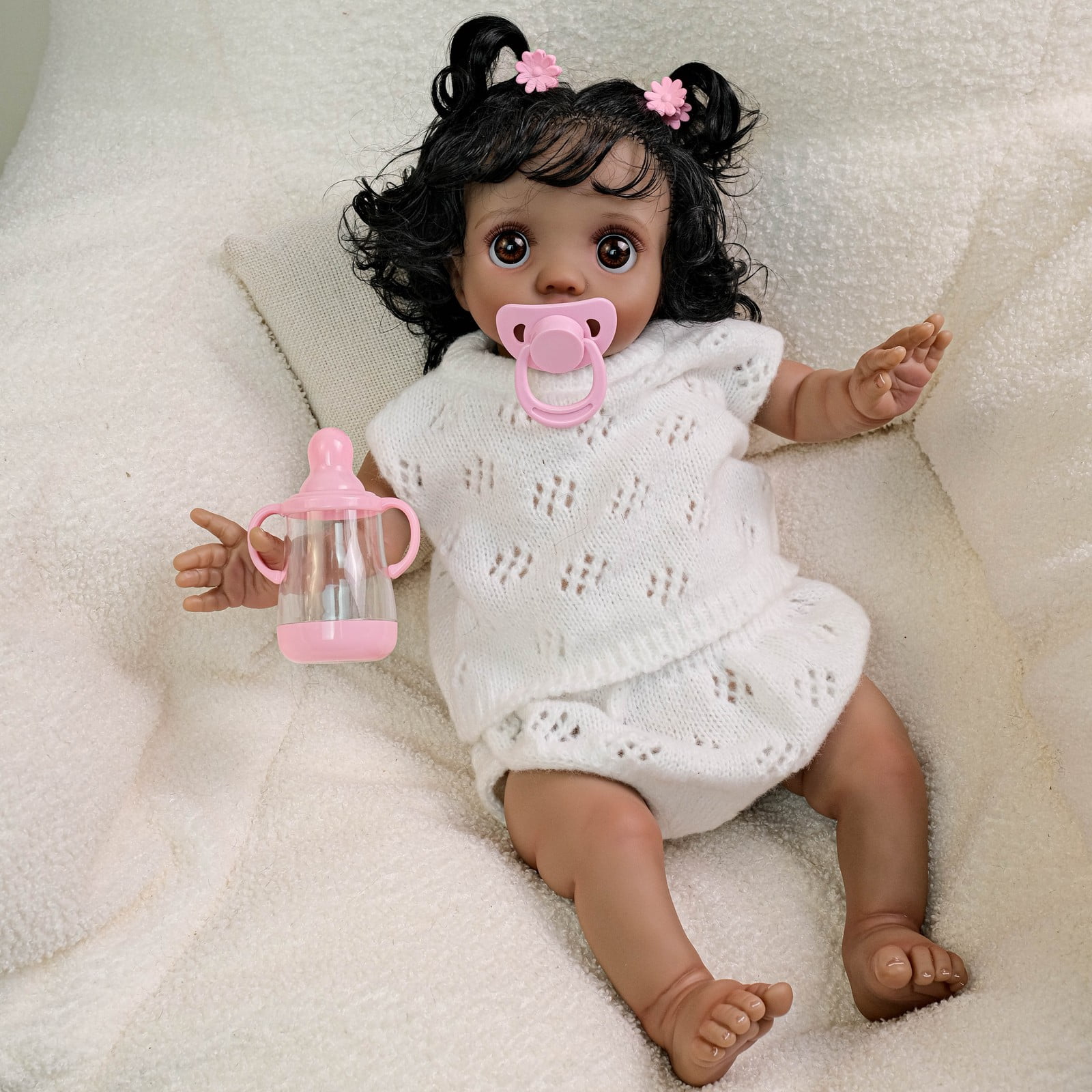 Black Reborn Baby Dolls, 16" Realistic Black Newborn Lifelike Real Life Baby Dolls Soft Cloth Body with Feeding Kit Gift Box for Kids Ages 3+