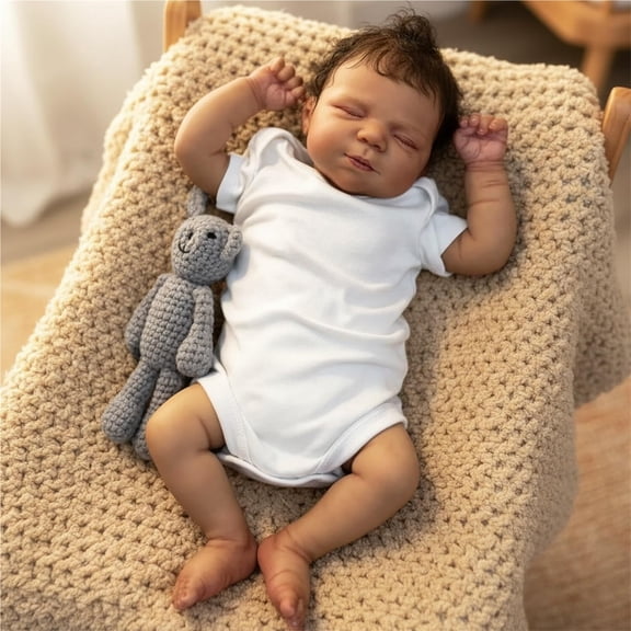 Black Reborn Baby Dolls - 18 Inch Lifelike Baby Doll Eyes Closed,Realistic Newborn Boy Dolls Soft Cloth Body, Real Life Biracial Silicone Reborn Doll for Girls