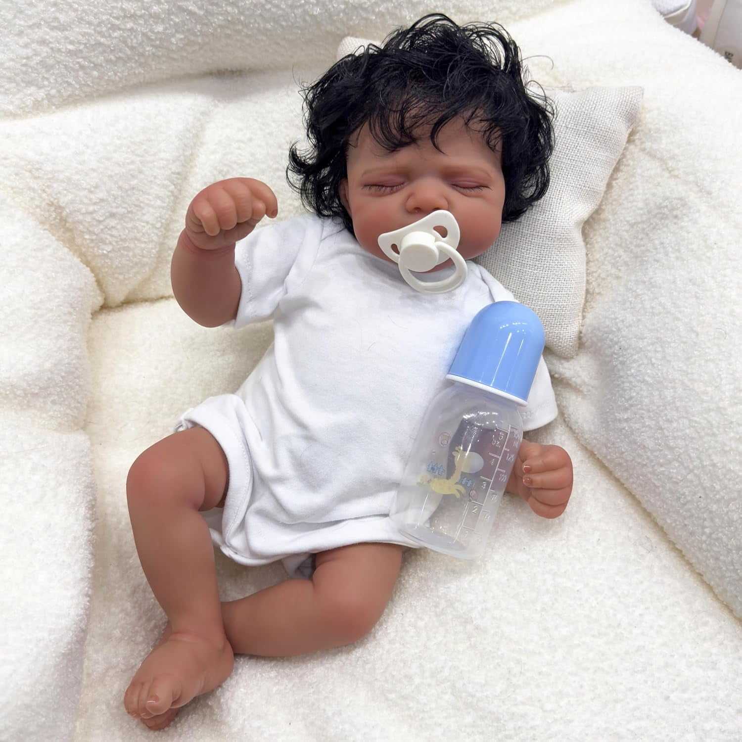 18inch Sleeping Baby Pascale Reborn Baby Dolls with Dark Skin African American Black Doll Handmade Art Baby Dolls
