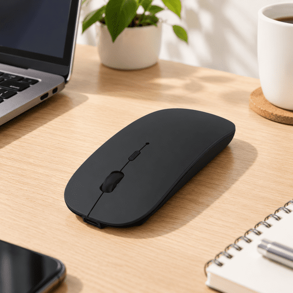 Black Rechargeable Quiet Slim Wireless Computer Mouse for Laptop, MacBook, iPad, Android PC