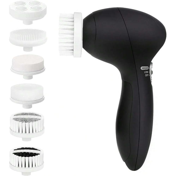 Black Rechargeable Sonic Facial Cleansing Brush With Interchangeable Heads, Waterproof Vibrating Exfoliator For Deep Skin Cleaning