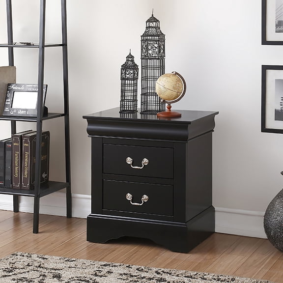 Black Rectangle 2-Drawer Nightstand | Convenient Bedside Storage for Essentials | Solid Pine with Dovetail Construction | Durable and Elegant Bedroom Solution