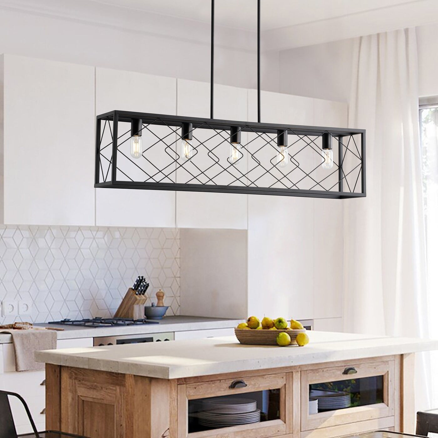 Black Rectangle 5Light Kitchen Island Chandelier for Dining Room