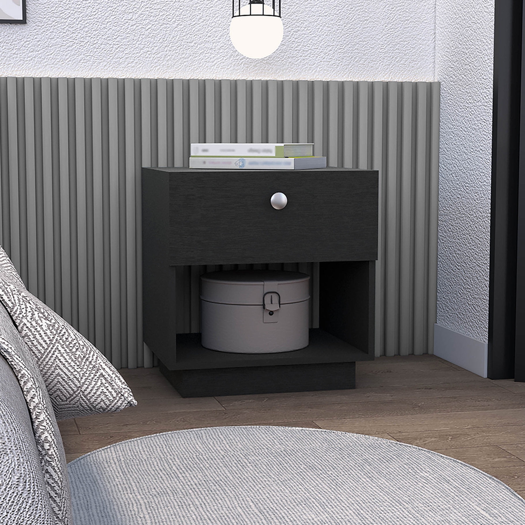 Black Rectangle Modern - Handy Drawer & Wide Shelf Storage - Bedroom ...
