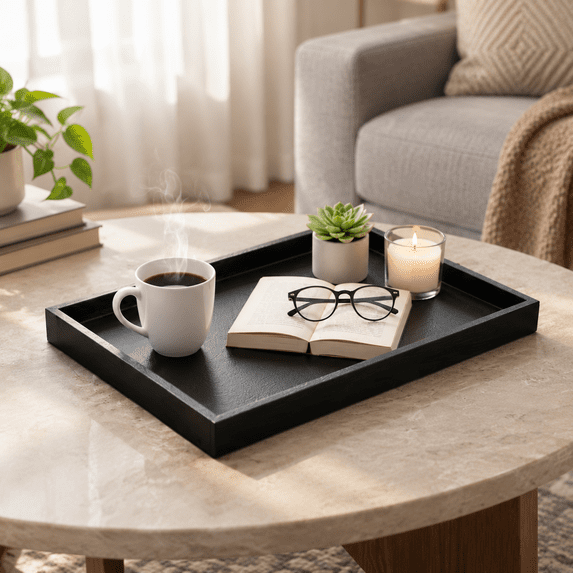 Black Rectangle Serving Tray, 20