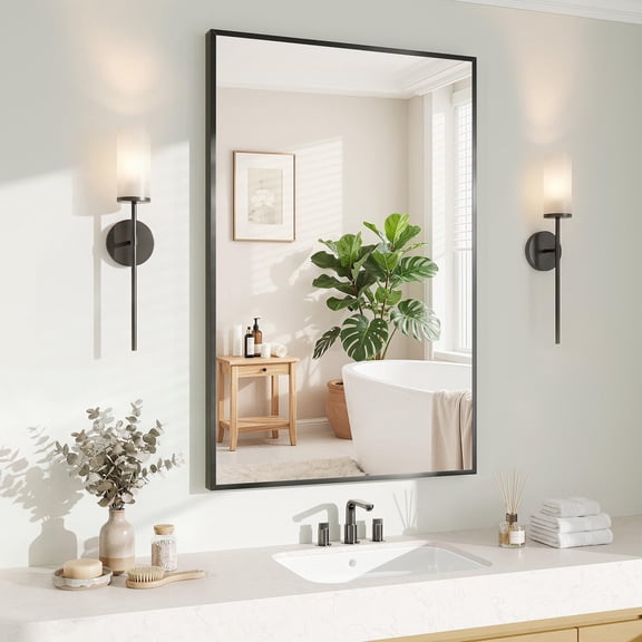 Black Rectangle Wall Mirror 20x30 Inch Aluminum Frame Vanity Mirror