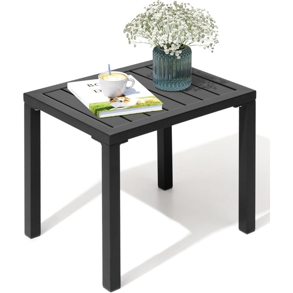Black Rectangular Aluminum Patio Side Table Small Outdoor Bistro End Table