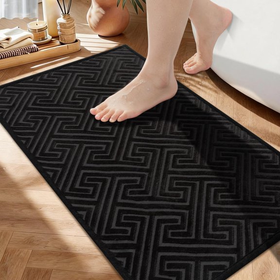 Black Rectangular Bath Rug 17"x32" Quick Dry Non-Slip Absorbent Washable Mat for Restroom Tub Laundry Room