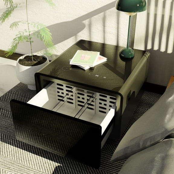 Black Rectangular Coffee & End Table | With Wireless Charging, Front Welcome LED Light & Outlet Protection | Provide Safe and Convenient Charging