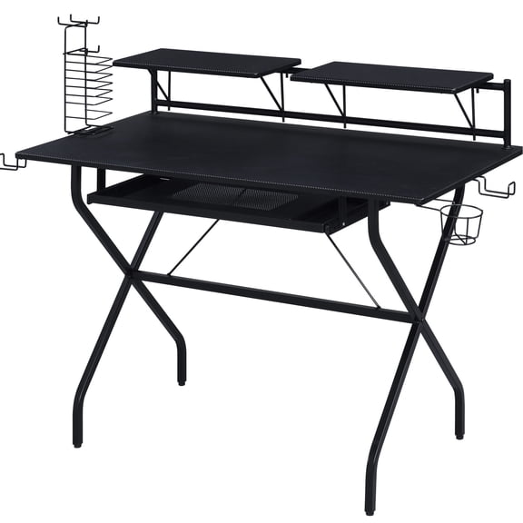 Black Rectangular Computer Desk | Suitable for Gaming and Office Multitasking | Metal Frame with Wooden Composite | Convenient Storage for Gaming Gear