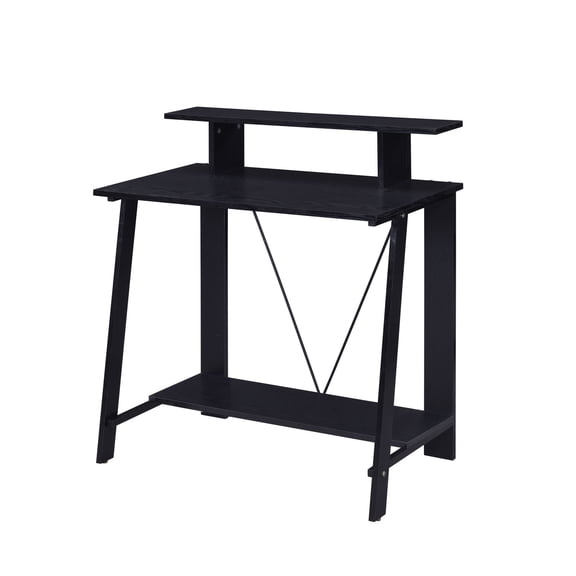 Black Rectangular Desk with Shelves / Good for Office Study and Work