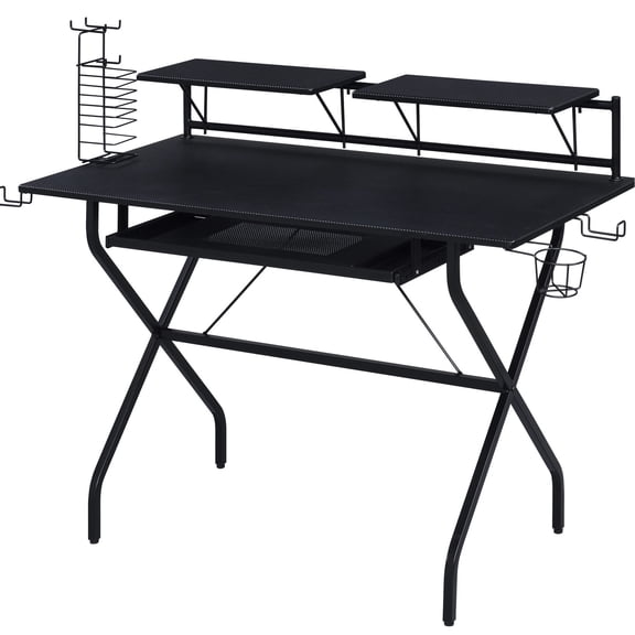 Black Rectangular Desk with Spacious Desktop / Ideal for Multitasking Workflows