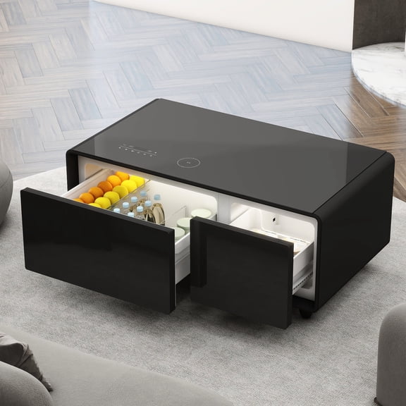 Black Rectangular - Dual-Zone Refrigeration, Wireless Charging - Primary Living Space - Enjoy Chilled Drinks and Charge Devices