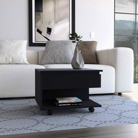 Black Rectangular - Lift Top with Concealed Storage - Primary Living Space - Spacious Surface for Display