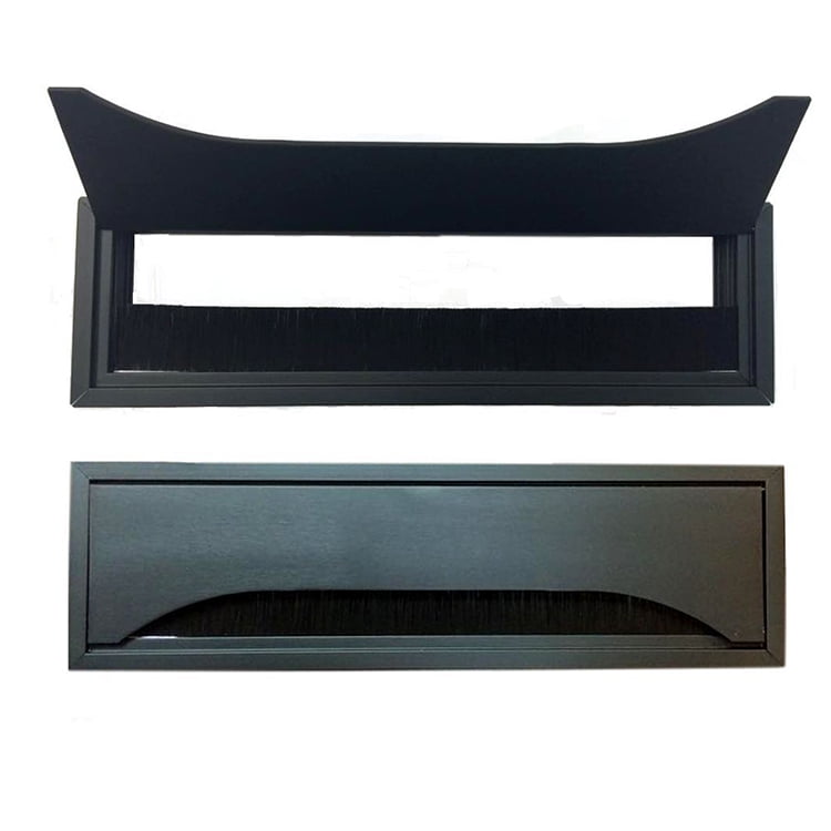 Black Rectangular Metal Table Grommet with Bristles