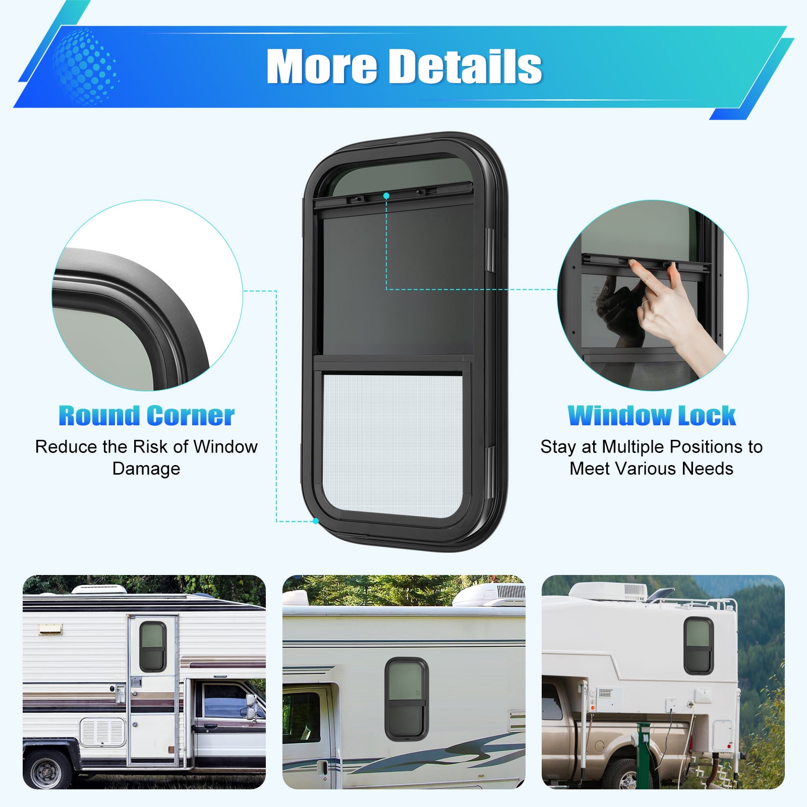 Large Fixed Rv Window Black Rectangular RV Vertical Window - 10.210.4in & 10.28in Inner Sizes ...