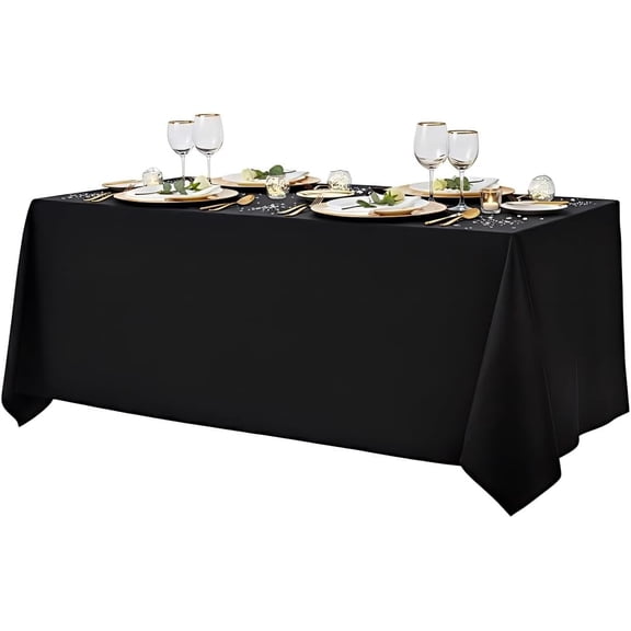 Black Rectangular Tablecloth 132 x 90 Inches Polyester for 6 to 8 Foot Tables