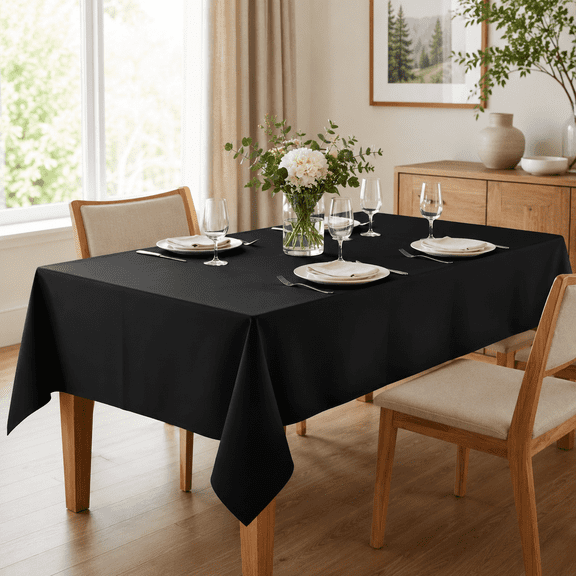 Black Rectangular Tablecloth, 60 x 84 In Polyester Table Cover, Washable Fabric Tablecloth for Dining Tables, Buffet Parties, Camping and Everyday Decor