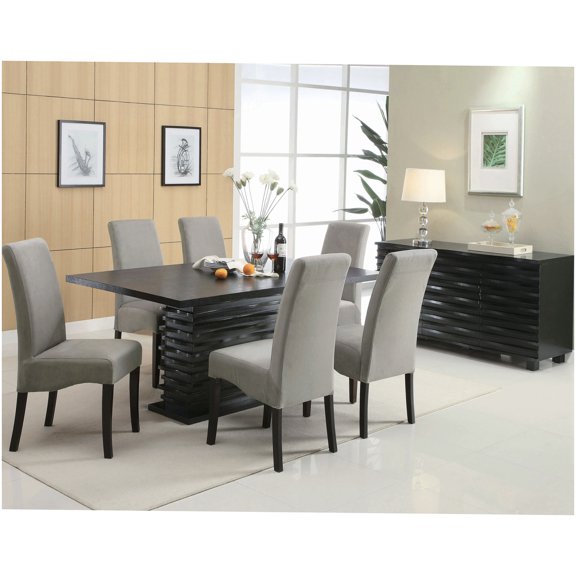 Black Rectangular Wood Dining Table with Stacked Pedestal, Modern Kitchen Table for Dining Room