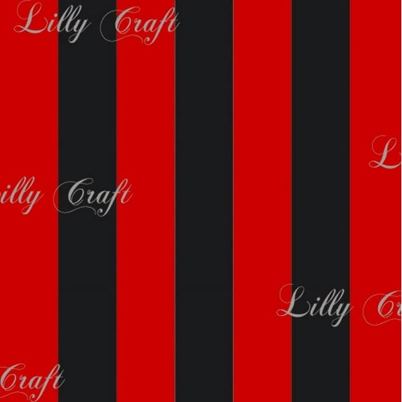 Black Red 1" Striped Poly Cotton Fabric - Sold By The Yard - 58" / 59"