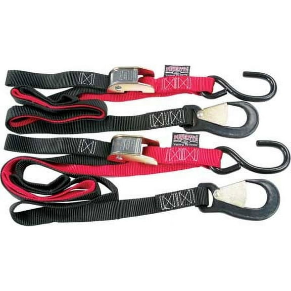Black/Red 1" X 6ft Cam Buckle Soft-Tye S Hook/Secure Latch Tie-Downs with Integrated Soft Hooks