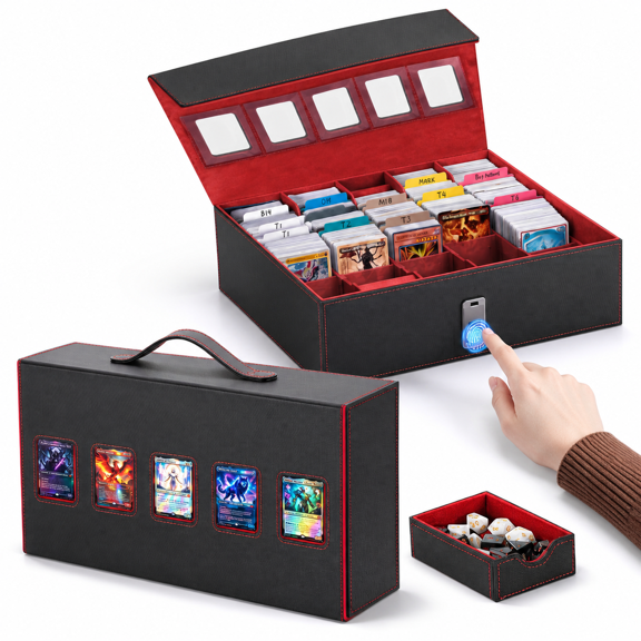 Black/Red 17.68 x 13.15 x 4.61 in Trading Card Storage Case with Fingerprint Lock