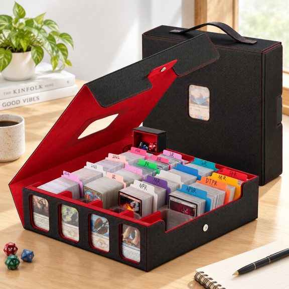 Black/Red 3200+ Standard 4 Row Trading Card Storage Case with Display Slots