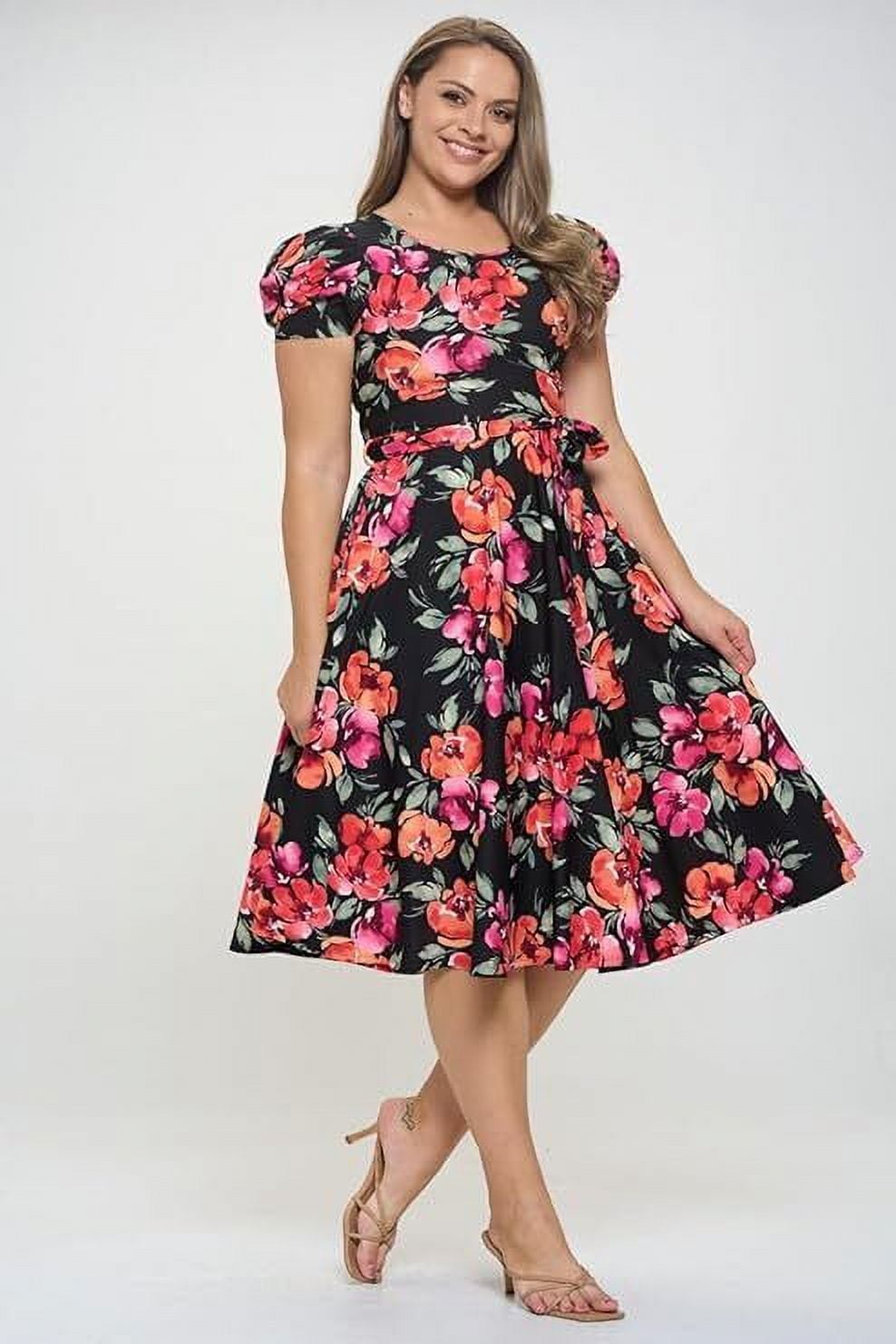 Black Red 2x-3x Plus Size Women's Short Puff Sleeve Midi Floral Cocktail  Flare Tea Party, Formal and Casual Dresses - Walmart Business Supplies