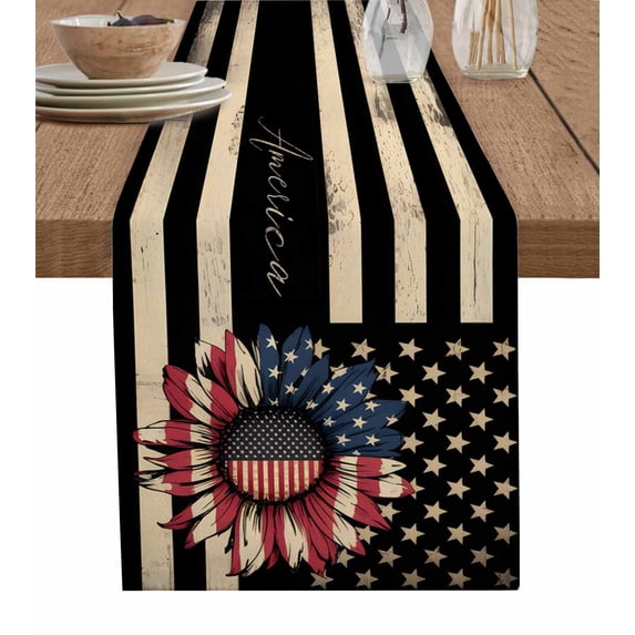Black Red 4th of July Table Runner Independence Day Stars Tablerunners 13 x 36 Inch, Table Decorations Tabletop Scarf for Summer Gathering Holiday Farmhouse Kitchen Dining Decor