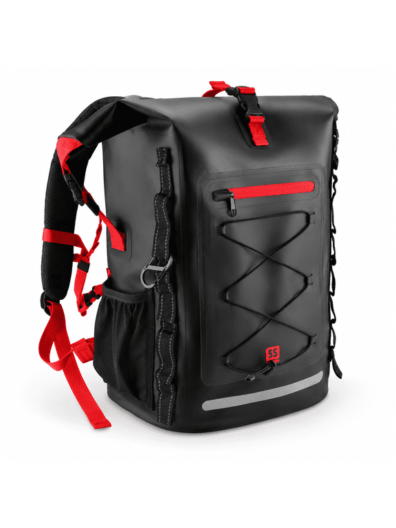 Black Red 55L Waterproof Dry Bag Backpack for Hiking Kayaking Camping Travel