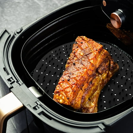 Black And Red Air Fryer Liner 8 Inch Reusable Silicone Non Stick Fryer Mat With Raised Dots For Optimal Airflow Fits Most Square Air Fryer Baskets Oven Safe Easy Clean Cooking Accessory