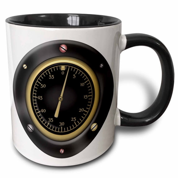 3drose, Black, Red, and Faux Gold Steampunk Speedometer Illustration, 11oz Two-tone Black Mug