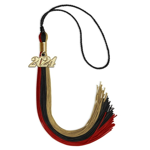 Endea Graduation Black/Red/Antique Gold Graduation Tassel with Gold Date Drop