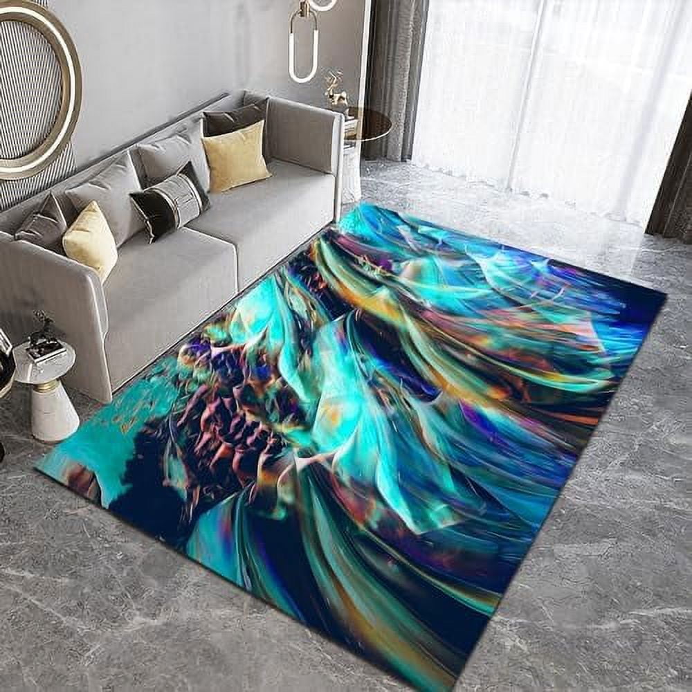 Black Red Area Rug Stylish Marble Texture Indoor Carpet Fluffy Shag Rug