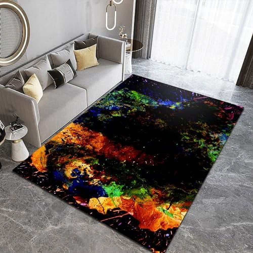 Black Red Area Rug Stylish Marble Texture Indoor Carpet Fluffy Shag Rug