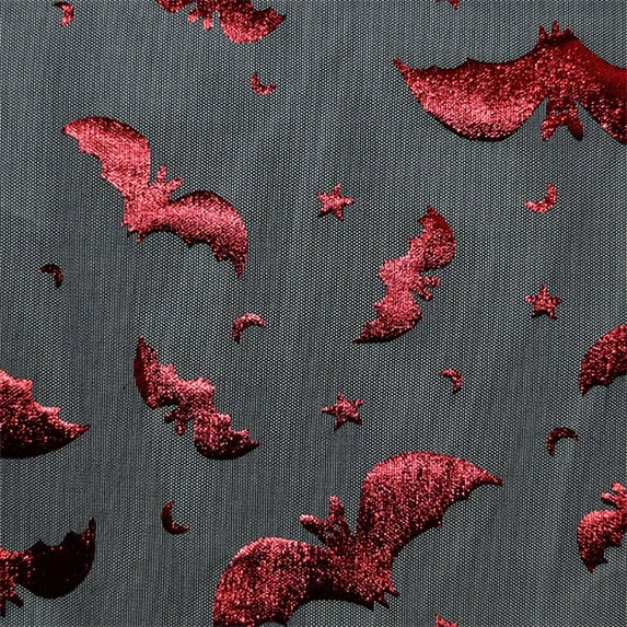 Black/Red Bat Stretch Mesh, Fabric By the Yard