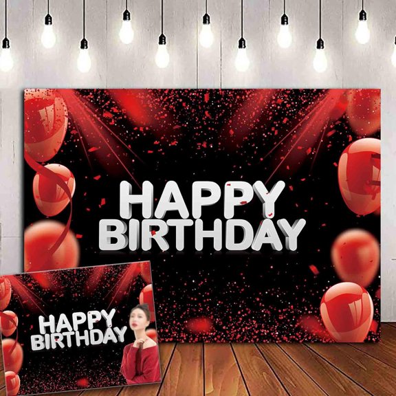 Black Red Birthday Backdrop Black and Red Balloons Glitter Happy Birthday Background for Women Birthday Party Decorations Banner Photo Booth Props