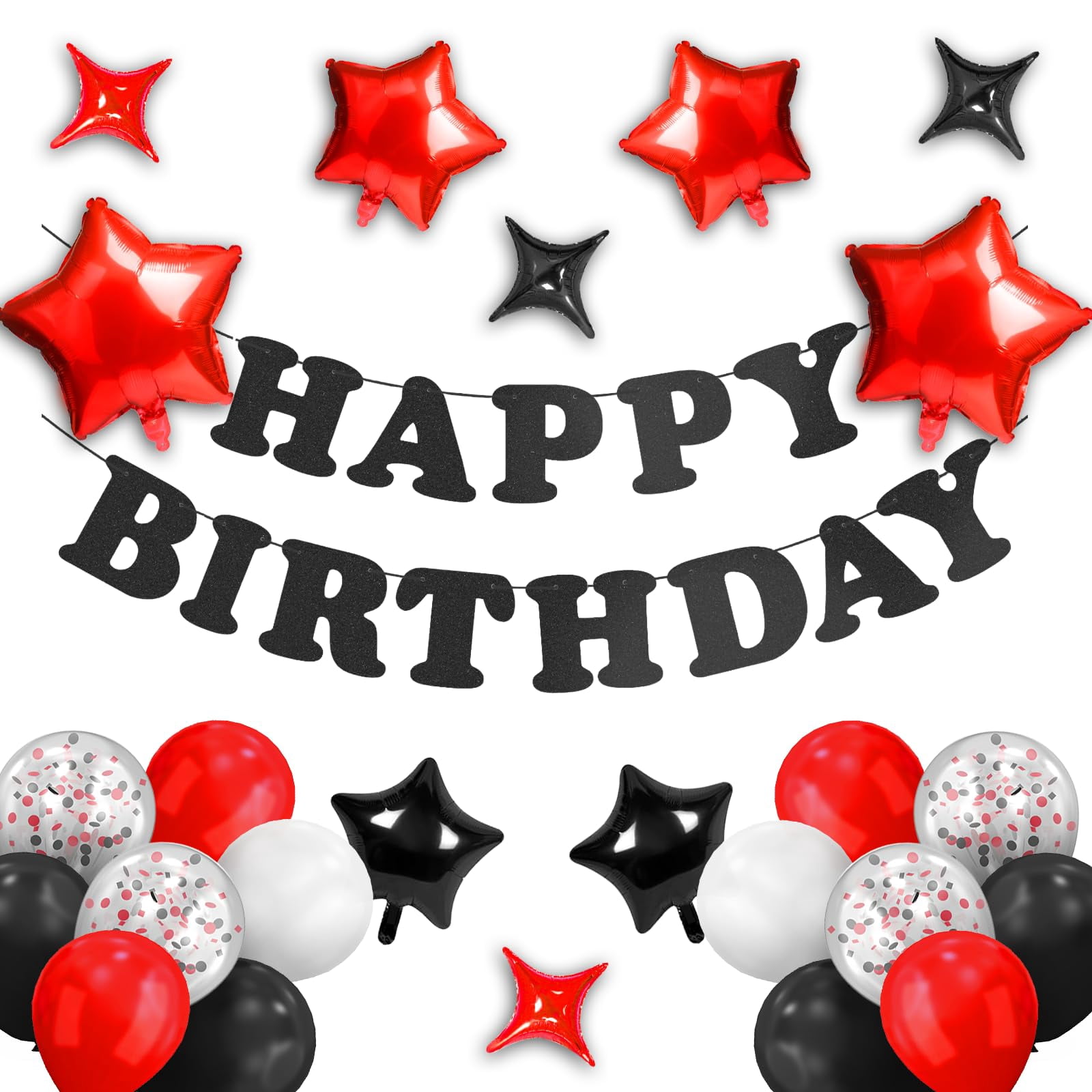 Red & Black Birthday Party Decorations Kit - Backdrop, Banner, Balloons, Tablecloth For Men/Women All Ages