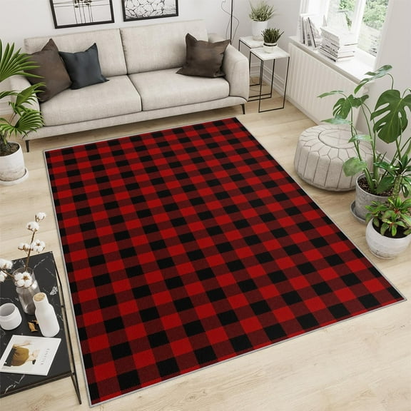 Black And Red Buffalo Plaid Christmas Rug Christmas Plaid Rule Print Xmas Rugs Rugs For Bedroom Pattern Clear Comfortable Feet For Hardwood Floors 4x5ft
