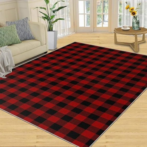Black And Red Buffalo Plaid Christmas Rug Christmas Plaid Rule Print Xmas Rugs Rugs For Bedroom Pattern Clear Comfortable Feet For Hardwood Floors Kids Room 5x7ft